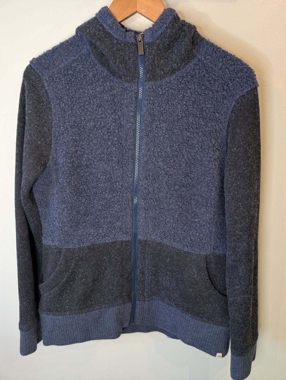Toad&Co Sherpa Fleece Full Zip Hoodie Recycled Wool Blue Two-Tone Small Gorpcore